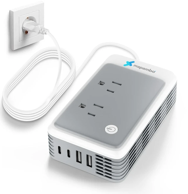 Main image of Mapambo 220V to 110V Voltage Converter US to Europe for Curling Iron and Hair Straighteners, Power Converter for European Travel Plug Adapter with 2 USB A & 2 USB C PortsGrey
