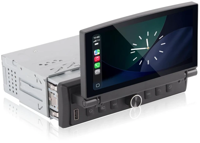 Main image of Single DIN Car Stereo with Flip Out Screen Wireless CarPlay Android Auto, Flip up Touch Screen car Radio with OEM Level Sound Quality Bluetooth AM FM