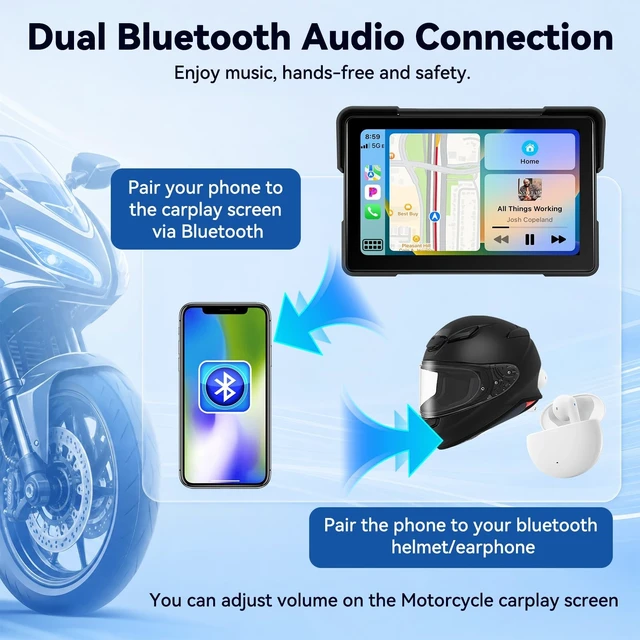 Alt view image 4 of 5 - Motorcycle Dual Dash Cam with Wireless CarPlay and Android Auto
