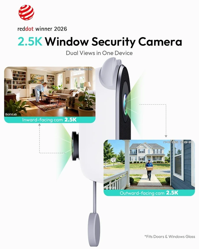 Alt view image 2 of 5 - BOTSLAB Dual-Lens 4MP Window Camera for Home Security, No Drill, 2 Pack