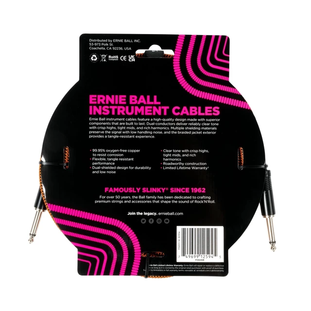 Alt view image 2 of 2 - Ernie Ball Braided Instrument Cable Straight/Straight 10ft - Pumpkin Pie