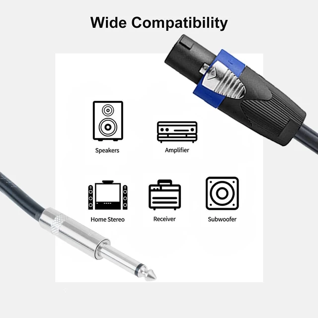 Alt view image 3 of 5 - 2PCS 100 Feet 12AWG SpeakON to 1/4 Male Speaker Cables Stereo Audio Cords