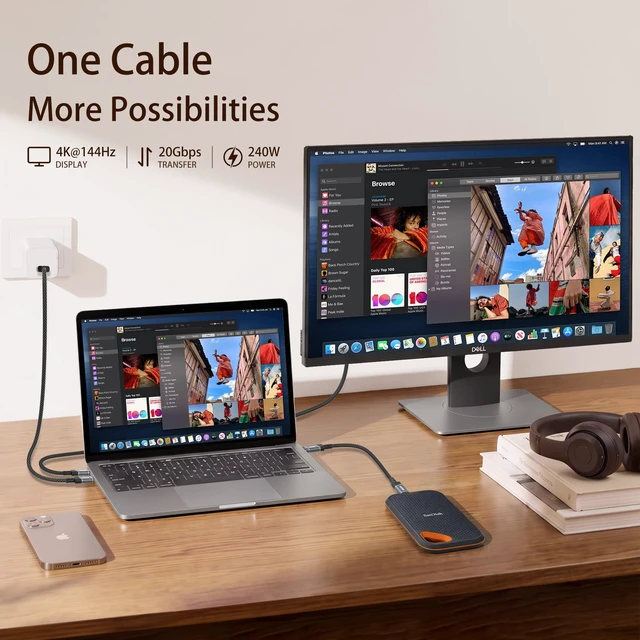 Alt view image 3 of 5 - USB C Monitor Cable 6.6FT, 4K@144Hz 2K@500Hz Display, with Reusable Strap