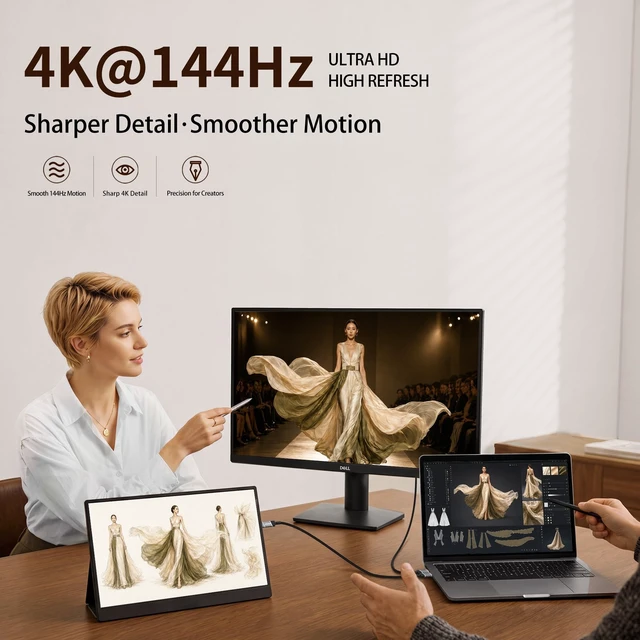 Alt view image 2 of 5 - USB C Monitor Cable 6.6FT, 4K@144Hz 2K@500Hz Display, with Reusable Strap