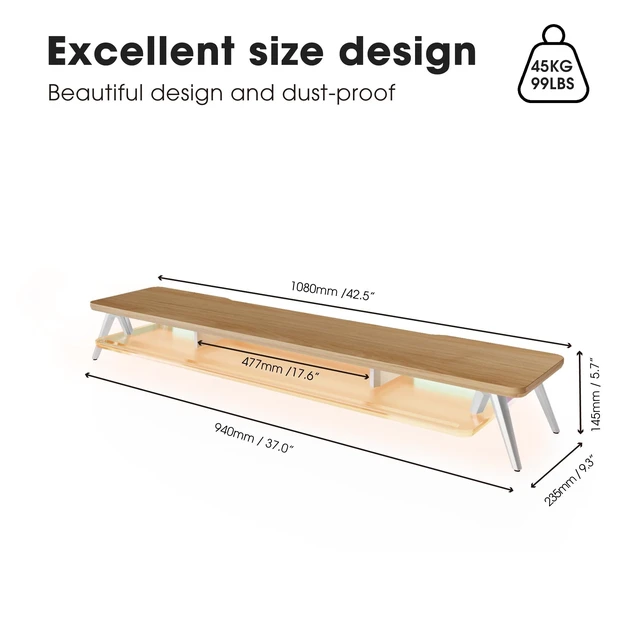 Alt view image 3 of 5 - Fenge Dual Monitor Stand Riser with Phone & Tablet Slot, Dark Oak