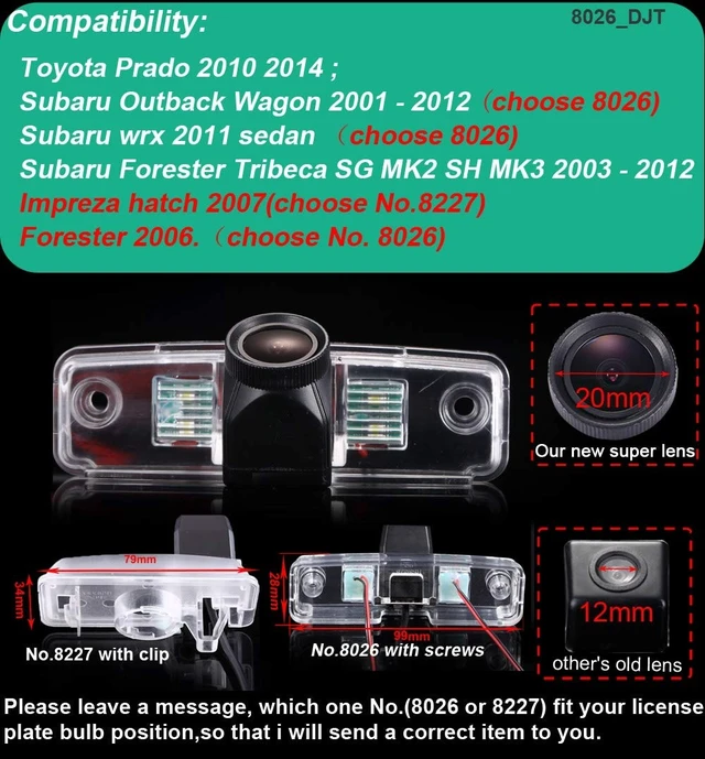 Alt view image 2 of 5 - HD 20mm Lens IP68 170 Wide Angle License Plate Light Rear View Reversing Camera Compatible with Toyota Prado/Subaru Outback Wagon WRX Sedan Forester Tribeca SG MK2 SH MK3/Impreza Hatch (NO.8026)