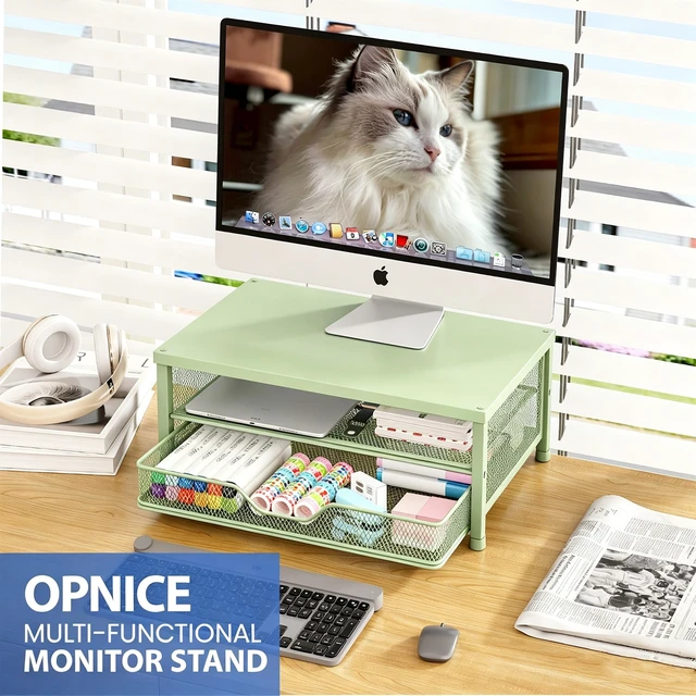 Alt view image 5 of 5 - OPNICE Computer Monitor Stand Riser, Desk Organizer with Drawer, Printer & Laptop Stand, Office Desk Accessories & Workspace Desktop Organizers Storage for Office Supplies(Green)