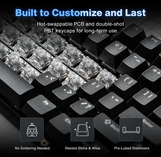 Alt view image 4 of 5 - Black Diamond 75 V2 Wireless Mechanical Gaming Keyboard 75% Keyboard White
