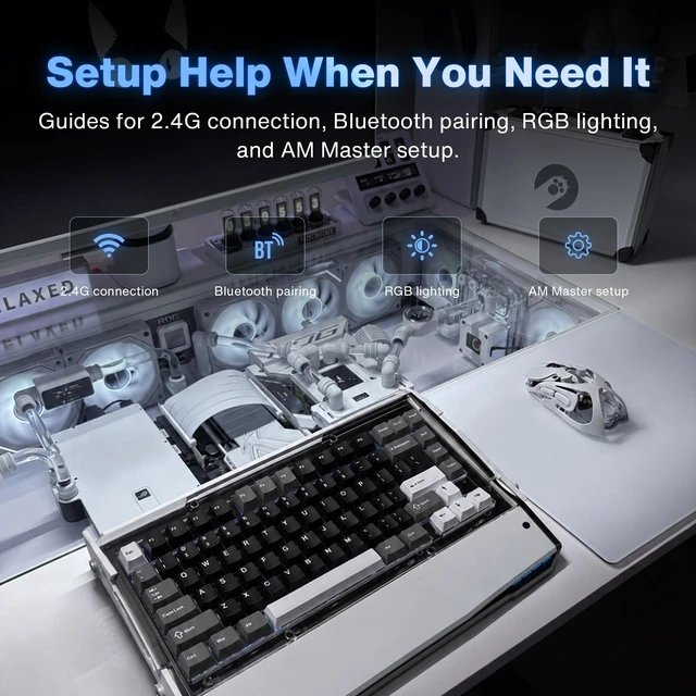 Alt view image 5 of 5 - Black Diamond 75 V2 Wireless Mechanical Gaming Keyboard 75% Keyboard White