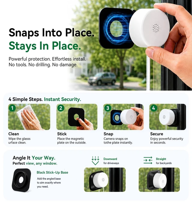 Alt view image 4 of 5 - 2K No-Drill Window Security Cameras, 4Packs Magnetic Cameras for Home Security, 5G&2.4G WiFi Indoor Angled Window Cam Stick on Glass, Full Color Night Vision, 24/7 AI Human Detection for RV, Apartment