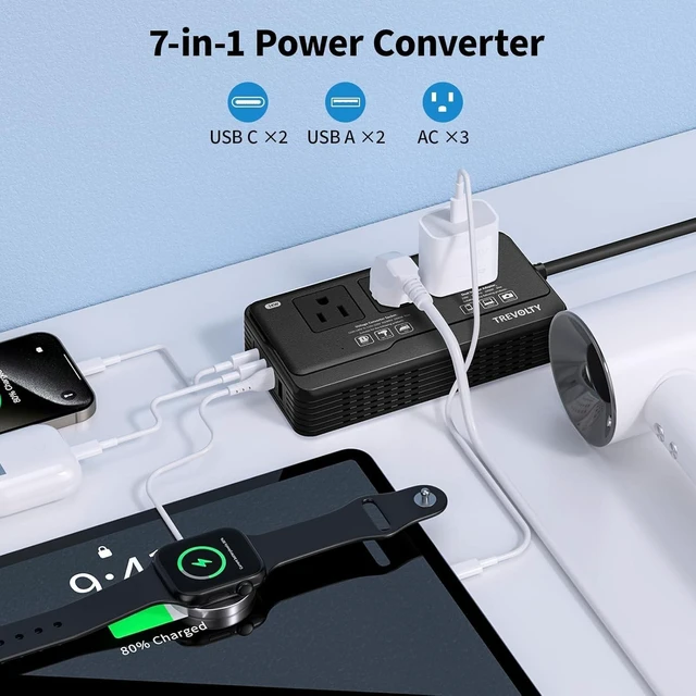 Alt view image 3 of 5 - 2000W Voltage Converter US to Europe for Hair Dryers, 7-in-1 220V to 110V Converter for European Travel with 3 AC/2 USBA/2 USBC Ports, Power Converter Adapter Combo with Type I/L/C/G Plugs