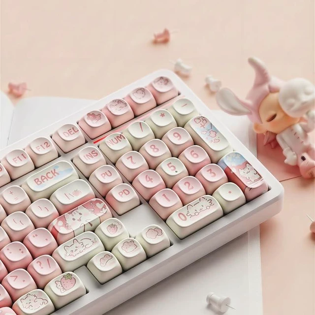 Alt view image 2 of 5 - Pink Cute Keycaps, PBT MOA Profile, Anime Cat Anime Keycap Set Creamy