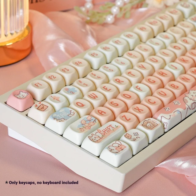Alt view image 4 of 5 - Pink Cute Keycaps, PBT MOA Profile, Anime Cat Anime Keycap Set Creamy