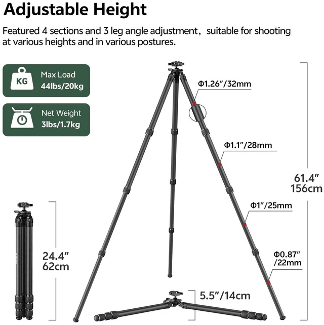Alt view image 2 of 5 - TONYBOO Carbon Fiber Tripod for Hunting with Arca Swiss & Picatinny Adapter