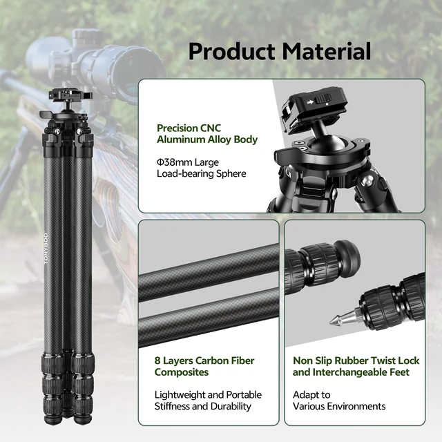 Alt view image 5 of 5 - TONYBOO Carbon Fiber Tripod for Hunting with Arca Swiss & Picatinny Adapter