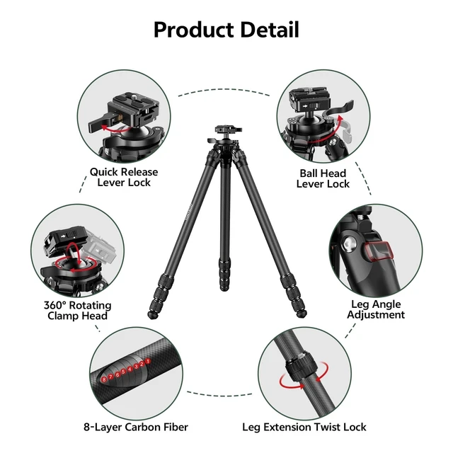 Alt view image 3 of 5 - TONYBOO Carbon Fiber Tripod for Hunting with Arca Swiss & Picatinny Adapter