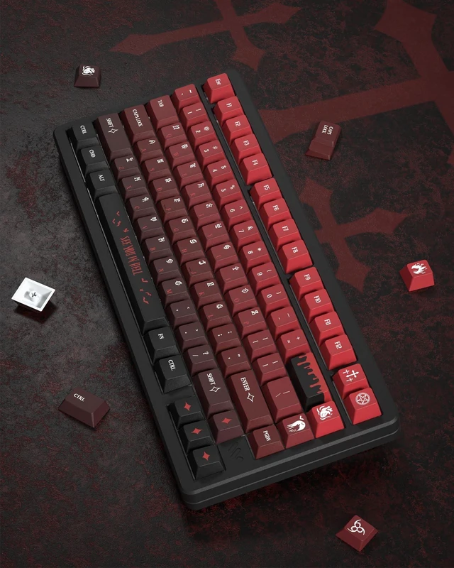 Alt view image 5 of 5 - Womier PBT Keycaps with 134 Keys, Cool Custom Keyboard Caps 60 75 65 100 Percent, Cherry Profile Dye Sublimation PBT Keycap Set for Full Size Mechanical Gaming Keyboard, Black Red Blood Theme