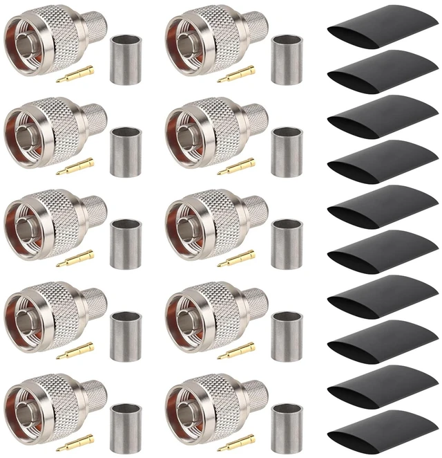 Main image of MOOKEERF N Male Crimp Connector 50 ohm N Male Plug Crimp Coax Connector Adapter for LMR400 RG8 RG8U RG213 Cable (Pack of 10)