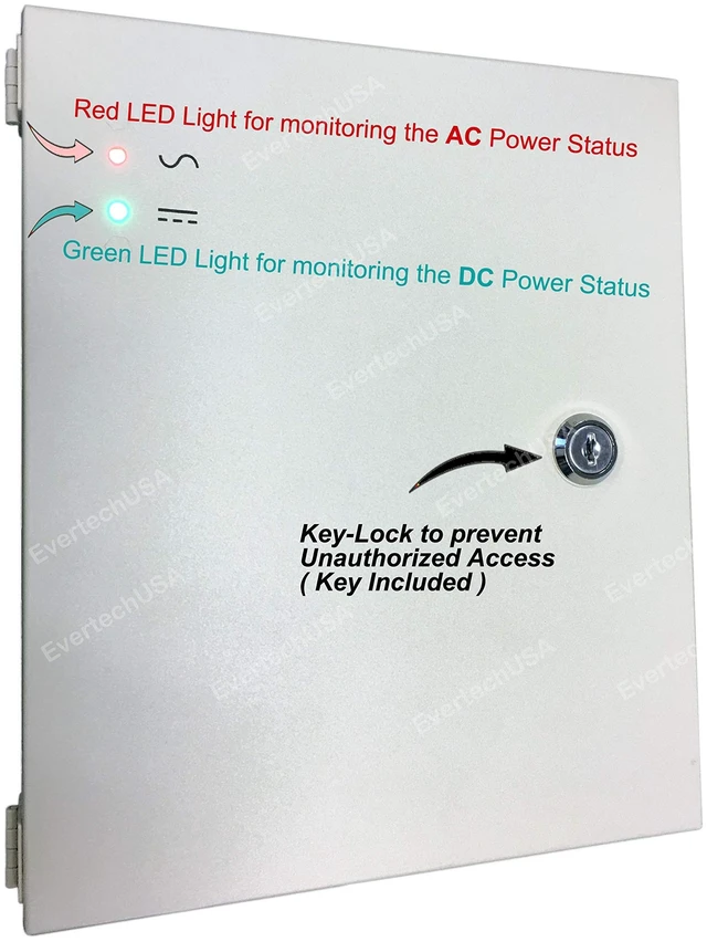 Alt view image 2 of 5 - Evertech 16 Channel 12 Volt DC Output CCTV Distributed Power Supply Box for Security Camera with 18 Pcs. DC Male Pigtail