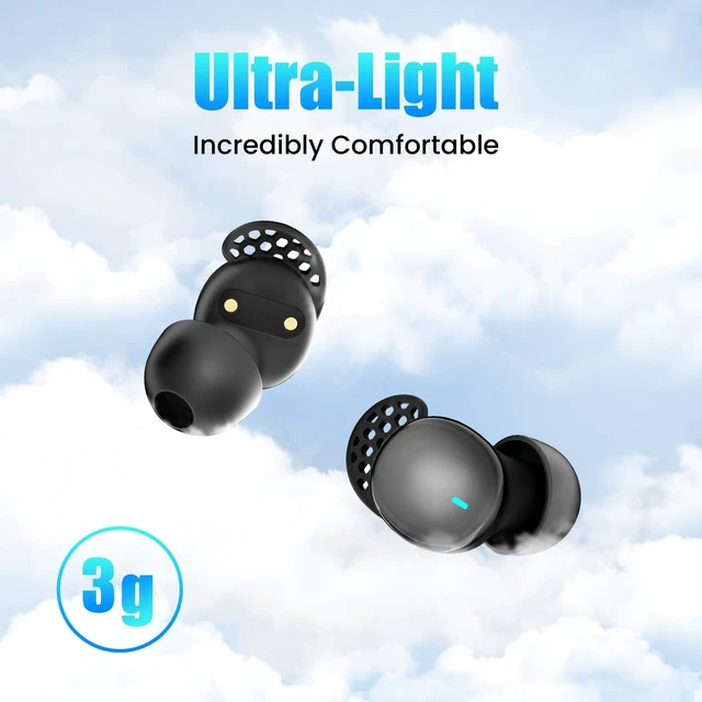 Alt view image 4 of 5 - Ertuly Sleep Earbuds for Side Sleepers Small Ear Buds for Sleeping Headphones Comfortable Noise Blocking LED Power Display Music Sleep Dual Mode for Working Hiking Sleeping(Deep Gold)