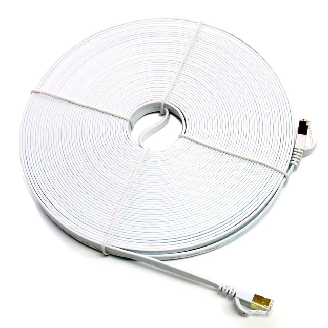 Alt view image 2 of 5 - Tera Grand - 100FT - CAT7 10 Gigabit Ethernet Ultra Flat Patch Cable for Modem Router LAN Network, Gold Plated Shielded RJ45 Connectors, Faster Than CAT6a CAT6 CAT5e, White