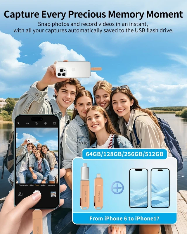 Alt view image 3 of 5 - MFi Certified 256GB Flash Drive Photo Stick for iPhone, External Memory Photo Keeper Storage for Data Saver/Backup/Transfer Files/Picture/Video/iPhone/iPad/iOS/Android/PC (Pink)Available Space: ~244GB
