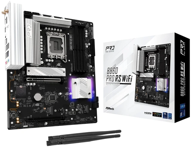 Main image of ASRock B860 Pro RS WiFi 6E Intel Core Ultra (Series 2) DDR5 up to 8666+ (OC) MHz 256GB M.2 LGA1851 ATX Motherboard BIOS Flashback SATA3 6.0 Gb/s PCIe 5.0 Realtek 2.5G LAN M.2