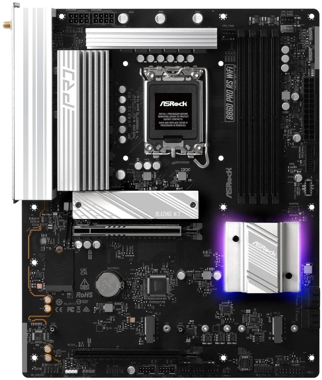 Alt view image 2 of 5 - ASRock B860 Pro RS WiFi 6E Intel Core Ultra (Series 2) DDR5 up to 8666+ (OC) MHz 256GB M.2 LGA1851 ATX Motherboard BIOS Flashback SATA3 6.0 Gb/s PCIe 5.0 Realtek 2.5G LAN M.2