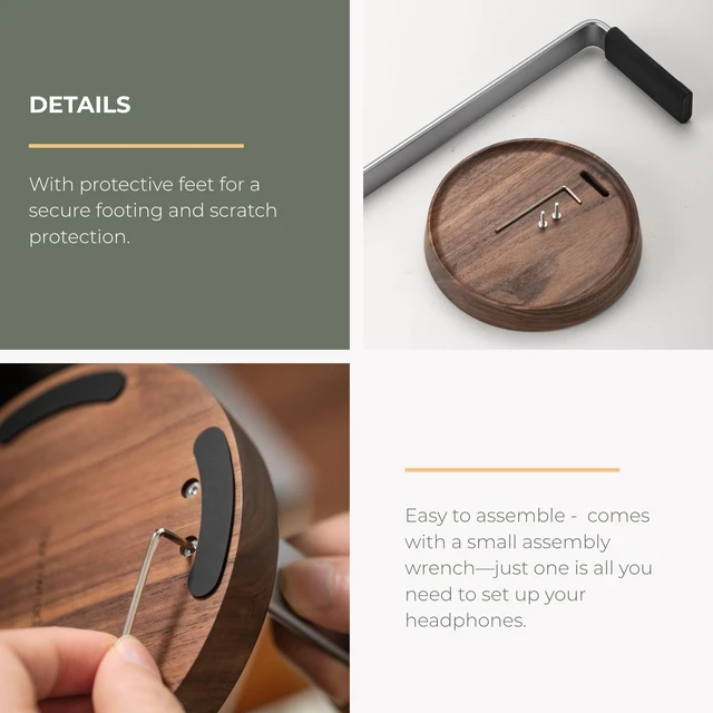 Alt view image 5 of 5 - muso wood Walnut Desktop Headphone Stand with Storage Base
