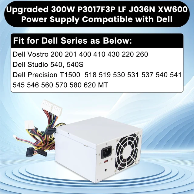 Alt view image 3 of 5 - Upgraded 300W P3017F3P LF J036N XW600 Power Supply Replacement for Dell Vostro, Studio Precision Series Mini Towers Systems PS-5301-08, D300R002L PS-6301-6 DPS-300AB-24 DPS-300AB-24 G Power Supply