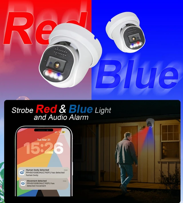 Alt view image 2 of 5 - SINIS 4K PoE Security IP Camera with Strobe Red&Blue Light and Audio Alarm
