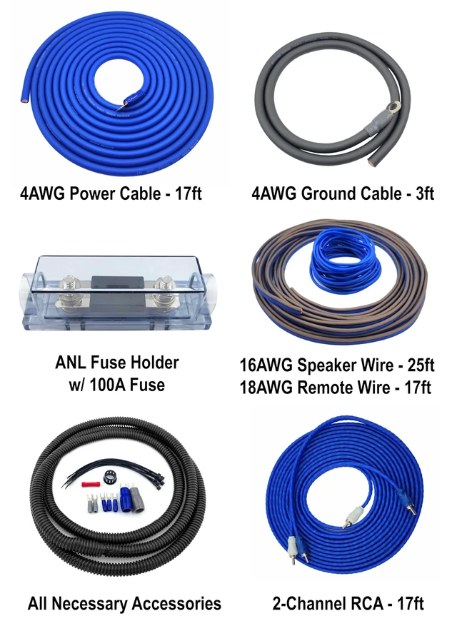 Alt view image 2 of 5 - 4 AWG CCA Copper 1200 W Cable Car Audio Amp Wire Kit for Amplifier Wiring