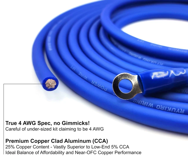 Alt view image 3 of 5 - 4 AWG CCA Copper 1200 W Cable Car Audio Amp Wire Kit for Amplifier Wiring