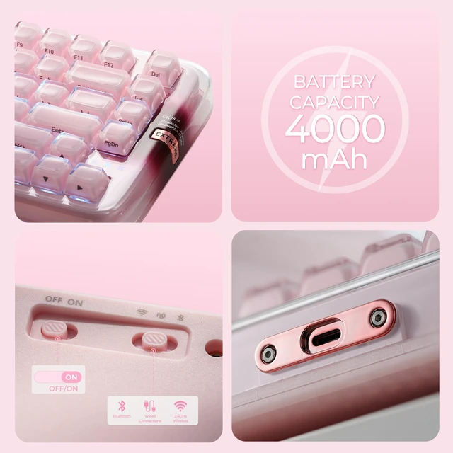 Alt view image 3 of 5 - XVX x CoolKiller CK75 SE 75% Tri-Mode Mechanical Keyboard, Gasket Mount Hot-Swap Linear Switch, Crystal Jelly Transparent Keyboard with Full RGB for Gaming and Office-Pink
