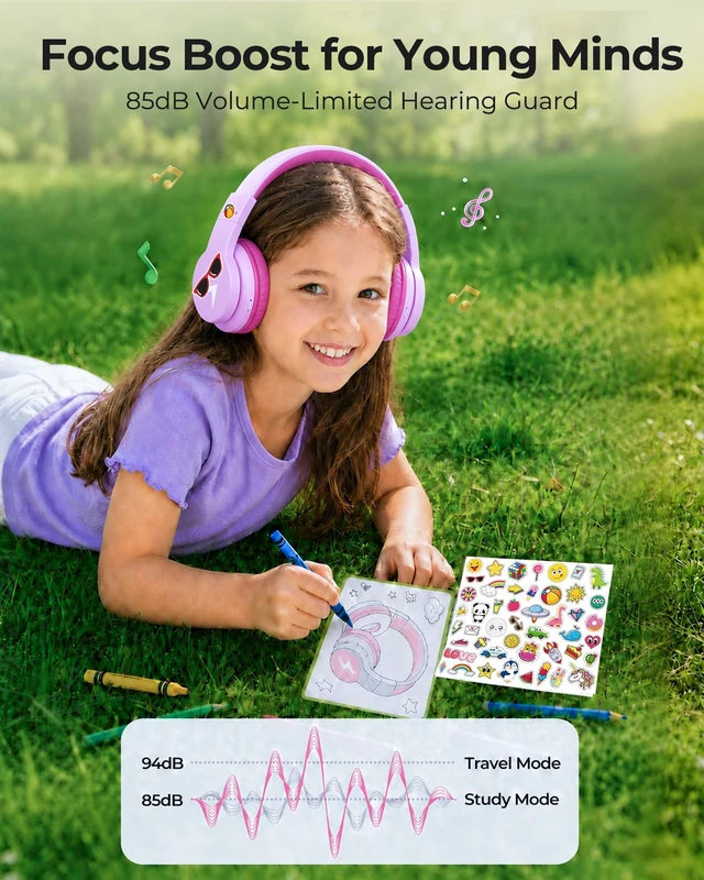 Alt view image 4 of 5 - seenda JCH-01 Kids Bluetooth Headphones, 85/94dB, 3 Light Modes,Pink
