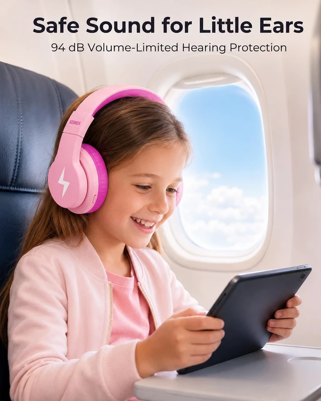 Alt view image 3 of 5 - seenda JCH-01 Kids Bluetooth Headphones, 85/94dB, 3 Light Modes,Pink