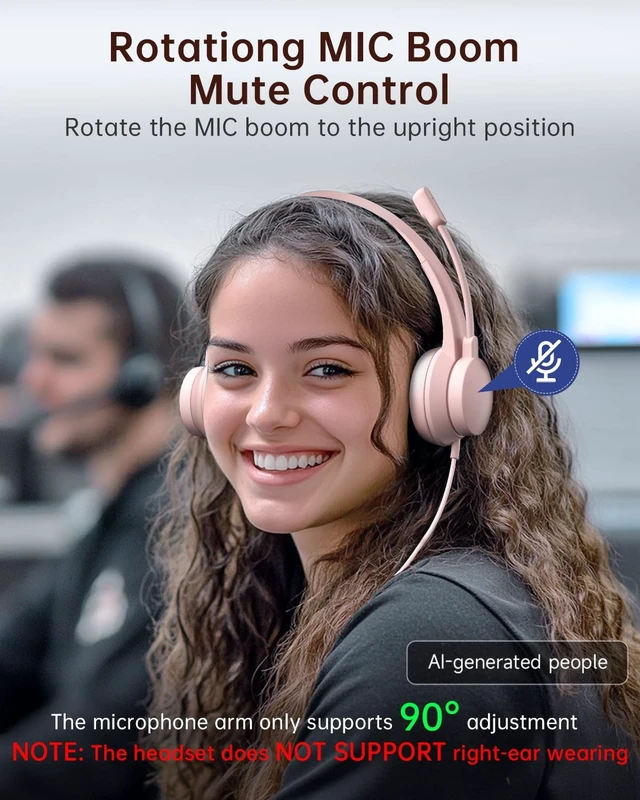 Alt view image 3 of 5 - AOC USB Headset with Microphone for PC, Noise-Canceling Mic, USB-A