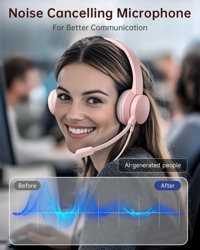 Alt view image 2 of 5 - AOC USB Headset with Microphone for PC, Noise-Canceling Mic, USB-A