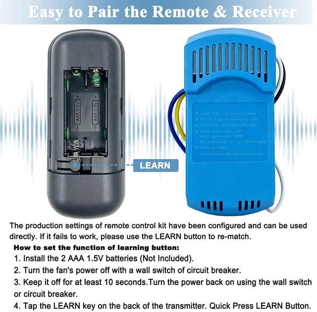 Alt view image 5 of 5 - Universal Ceiling Fan Remote Control Kit with Receiver for Casablanca 99198