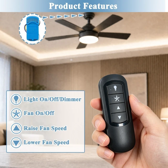 Alt view image 2 of 5 - Universal Ceiling Fan Remote Control Kit with Receiver for Casablanca 99198
