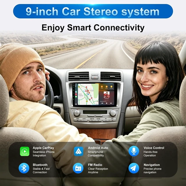 Alt view image 2 of 5 - Car Radio for Toyota Camry 2006-2011 Wireless Carplay Android Auto,9 inch HD IPS Touch Screen Car Stereo with Mirror Link 10 Band DSP Audio/Bluetooth/FM/SWC