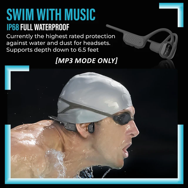 Alt view image 2 of 5 - ELYXFUL Bone Conduction Swimming Headphones, IP68 Waterproof Bluetooth & 64GB MP3 Player, Open-Ear Water Headphones for Swimming with Mic, Secure Fit, Great for Running, Cycling, and Workouts