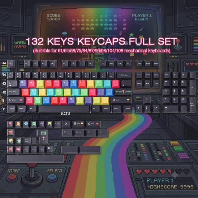 Alt view image 2 of 5 - Tsungup Retro Keycaps, 132 Keys Black Arcade Games Custom Keycap Sets