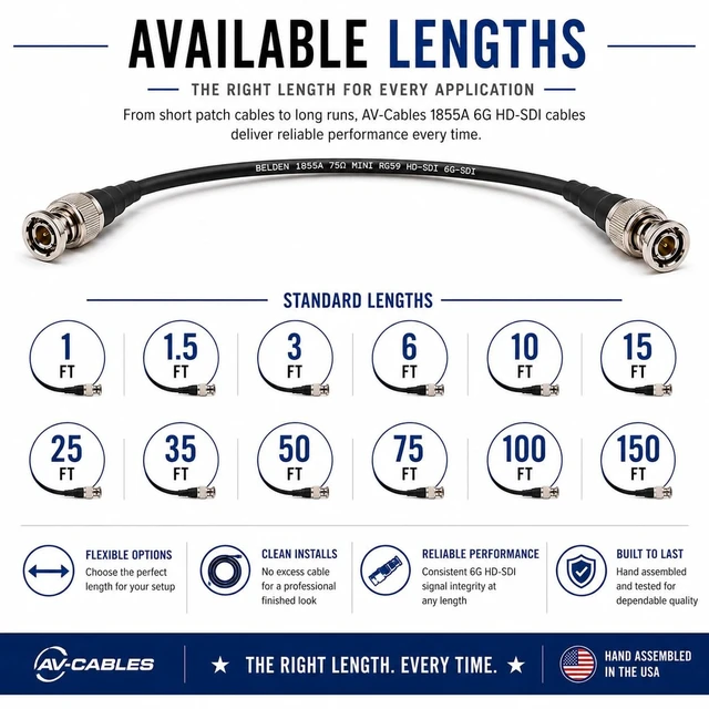 Alt view image 4 of 5 - AV-Cables 6G HD-SDI BNC to BNC Cable, 1855A, 100ft, Black