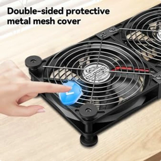 Alt view image 4 of 5 - ELUTENG 140mm Dual USB Computer Fan with Temperature Controller Flow VR Blower for 3 Speed Control Max 1500RPM Cooling Ventilator with 8 Silicone Pads for Laptop/Receiver/DVR/Computer Cooling
