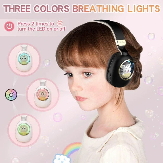 Alt view image 3 of 5 - Kids Bluetooth Headphones - Light Up Cat Over Ear Kids Wireless Noise Cancelling Headphones with Microphone for Kids for School Gaming Headset Headphones for IPad Kindle Tablet PC Travel (Black