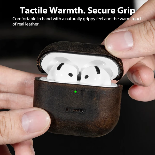 Alt view image 4 of 5 - Belemay Crazy Horse Leather Case for AirPods 5 (2026) / AirPods 4 (2024)