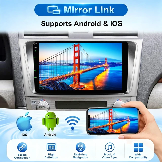 Alt view image 5 of 5 - Car Radio for Toyota Camry 2006-2011 Wireless Carplay Android Auto,9 inch HD IPS Touch Screen Car Stereo with Mirror Link 10 Band DSP Audio/Bluetooth/FM/SWC
