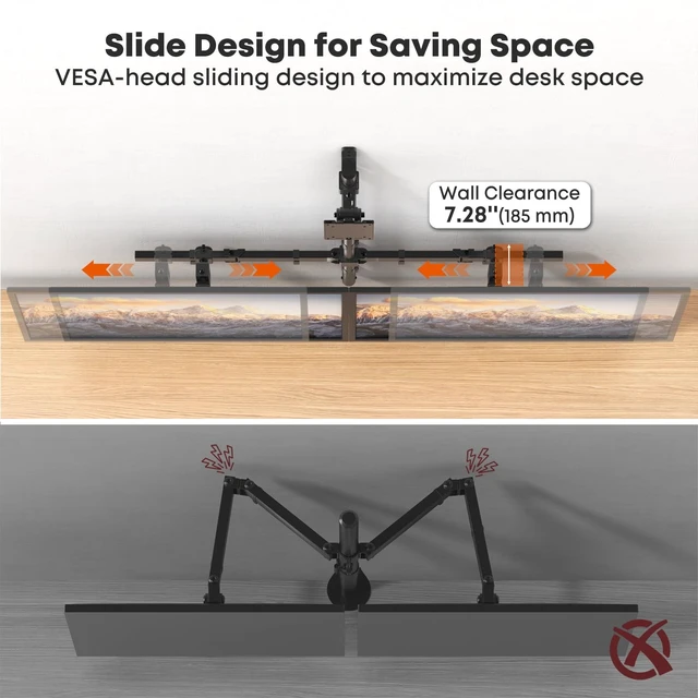 Alt view image 3 of 5 - PUTORSEN Triple Monitor Wall Mount for Up to 49" Screens, Holds 44 lbs