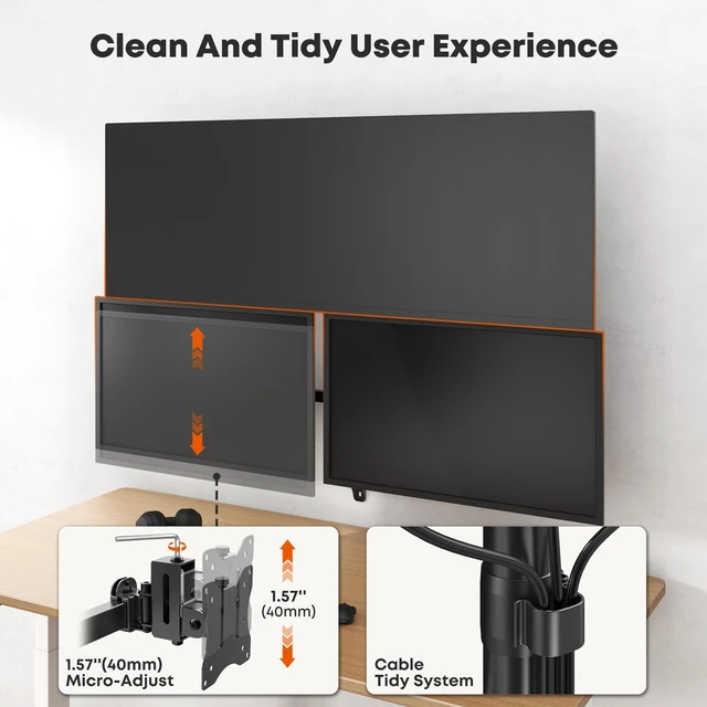 Alt view image 4 of 5 - PUTORSEN Triple Monitor Wall Mount for Up to 49" Screens, Holds 44 lbs